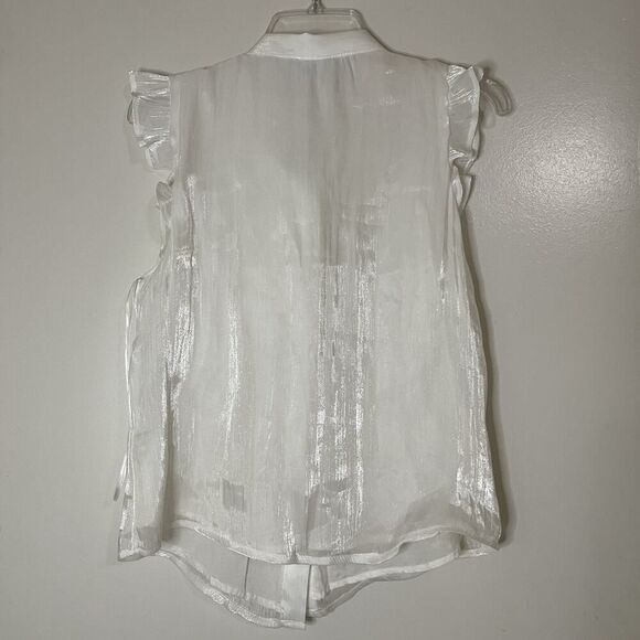 Draper James shiny white pearl button down tie collar blouse top Small - Picture 3 of 5